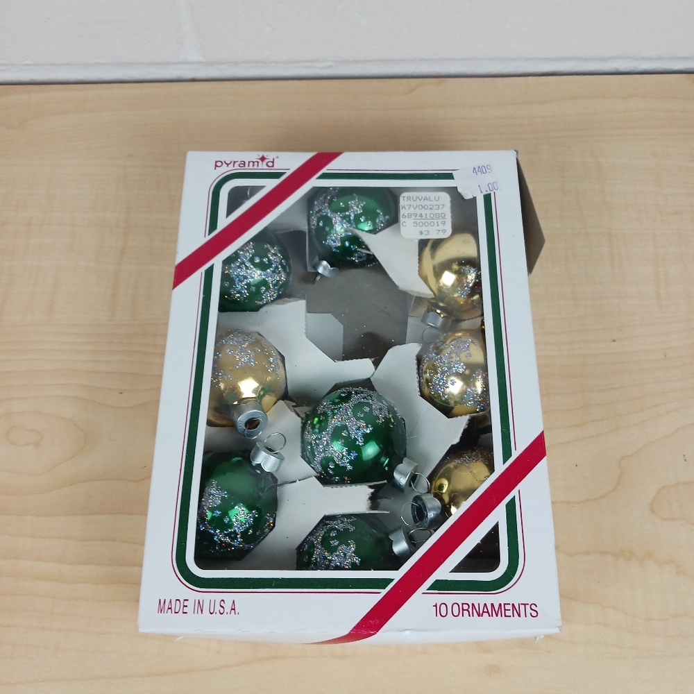 Pyramid Rauch Glass Silver Glitter Christmas Tree Ornaments Set Of 9 Vintage MCM